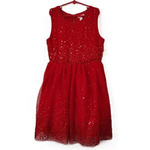 CAT & JACK Sequin Tulle Red Dress Girls L 10 / 12 Sleeveless Holiday Christmas